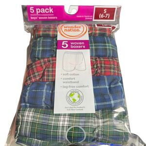 Boys 5 Pack Wonder Nation Woven Boxers Size Small 6-7 Plaid